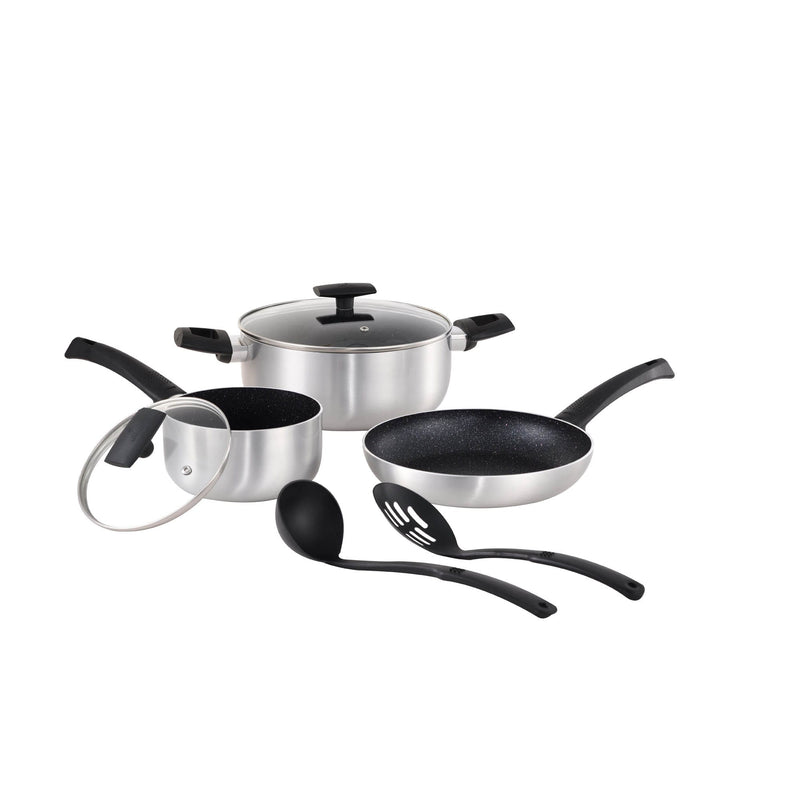 BERGNER SHINE 7 PIECE PRESS ALUMINUM NON- STICK COOKWARE SET WITH INDUCTION BOTTOM, GREY COLOR