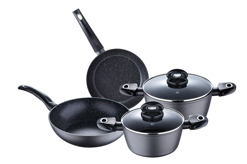 BERGNER ORION 6 PIECE FORGED ALUMINUM NON-STICK COOKWARE SET WITH INDUCTION BOTTOM, BLACK COLOR