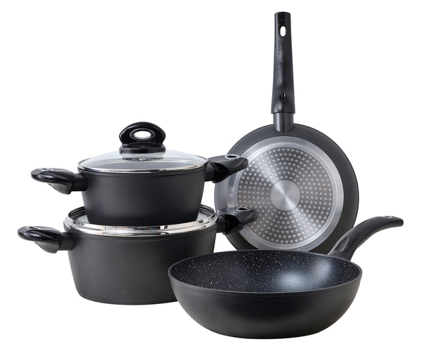 BERGNER ORION 6 PIECE FORGED ALUMINUM NON-STICK COOKWARE SET WITH INDUCTION BOTTOM, BLACK COLOR