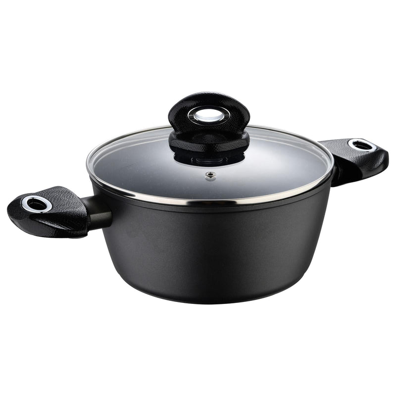 BERGNER ORION FORGED ALUMINUM INDUCTION BOTTOM NON-STICK CASSEROLE WITH LID 22X10 CM, BLACK COLOR