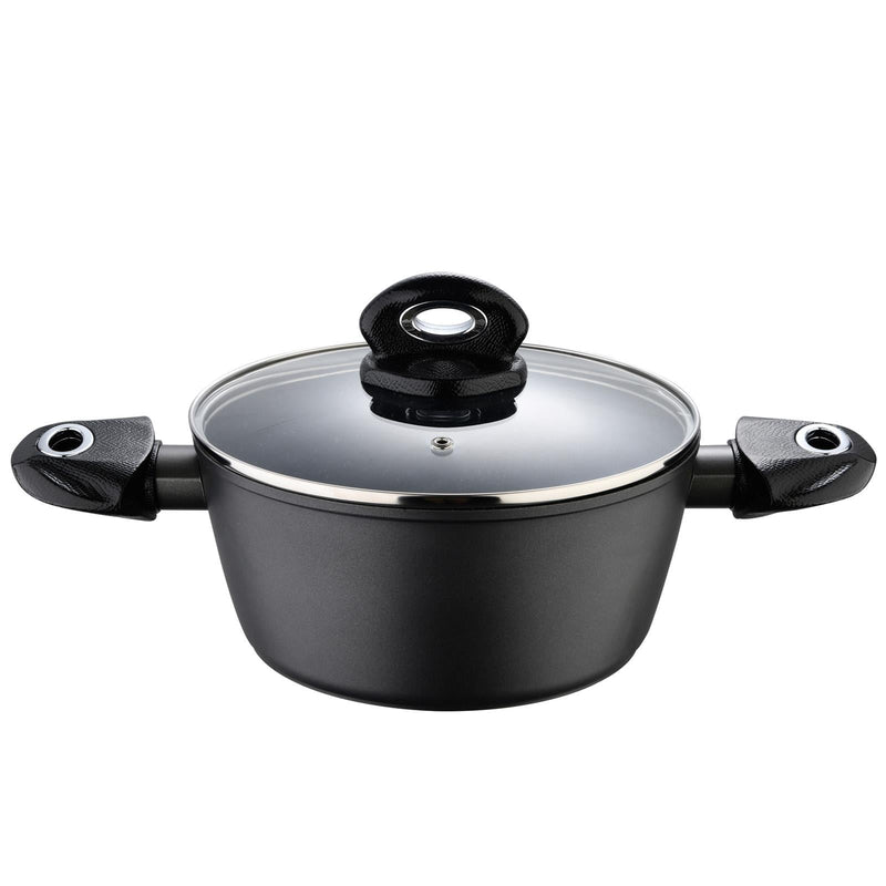 BERGNER ORION FORGED ALUMINUM INDUCTION BOTTOM NON-STICK CASSEROLE WITH LID 22X10 CM, BLACK COLOR