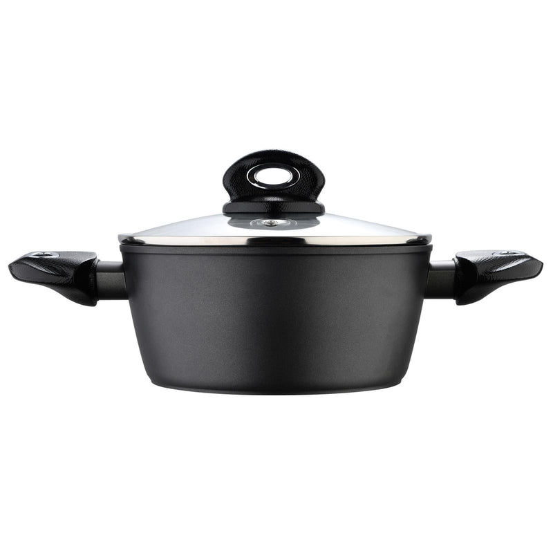 BERGNER ORION FORGED ALUMINUM INDUCTION BOTTOM NON-STICK CASSEROLE WITH LID 22X10 CM, BLACK COLOR