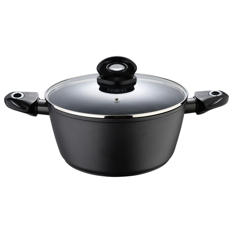 BERGNER ORION FORGED ALUMINUM INDUCTION BOTTOM NON-STICK CASSEROLE WITH LID 26X13 CM, BLACK COLOR