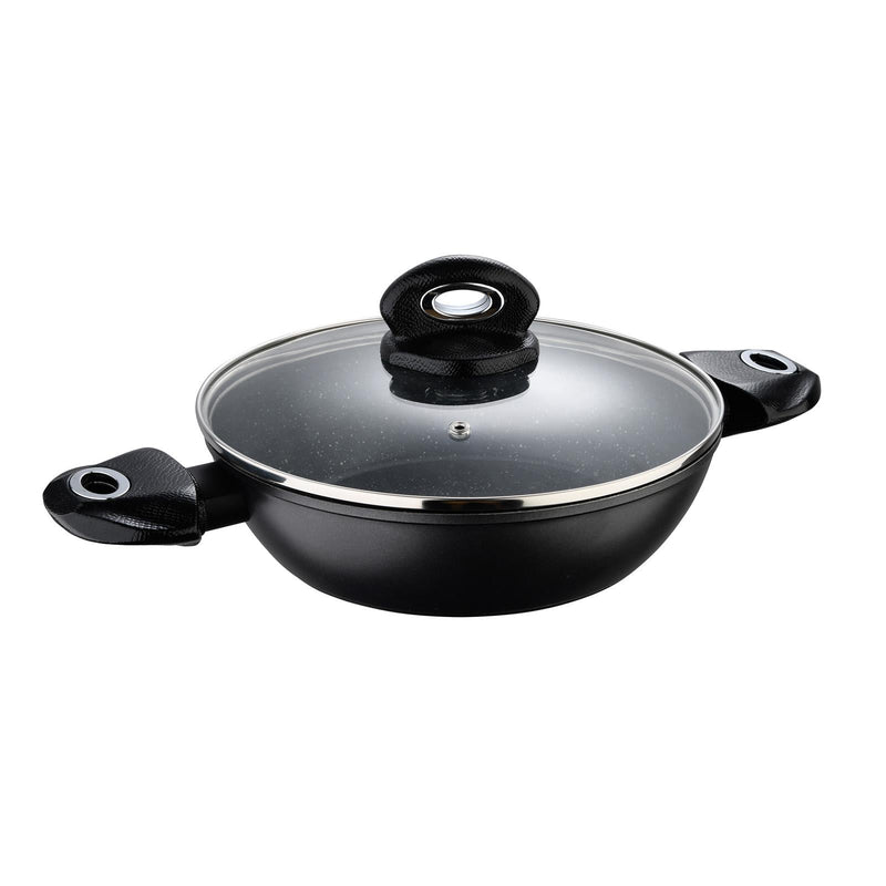 BERGNER ORION FORGED ALUMINUM INDUCTION BOTTOM NON-STICK SHALLOW POT WITH LID 24X6.5 CM, BLACK COLOR