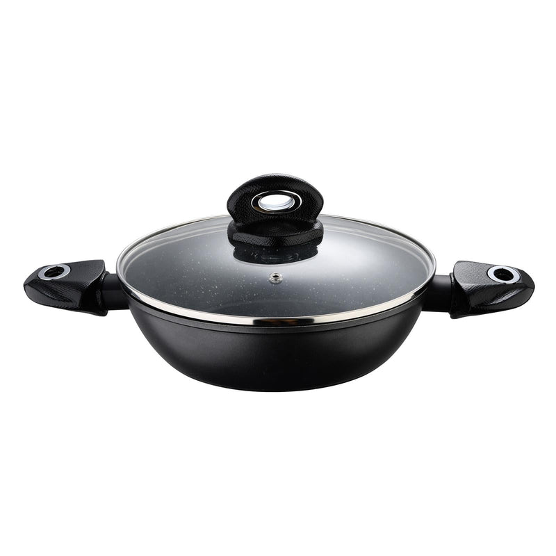 BERGNER ORION FORGED ALUMINUM INDUCTION BOTTOM NON-STICK SHALLOW POT WITH LID 24X6.5 CM, BLACK COLOR