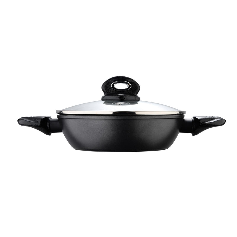 BERGNER ORION FORGED ALUMINUM INDUCTION BOTTOM NON-STICK SHALLOW POT WITH LID 24X6.5 CM, BLACK COLOR