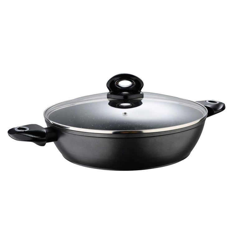 BERGNER ORION FORGED ALUMINUM INDUCTION BOTTOM NON-STICK SHALLOW POT WITH LID 32 CM, BLACK COLOR