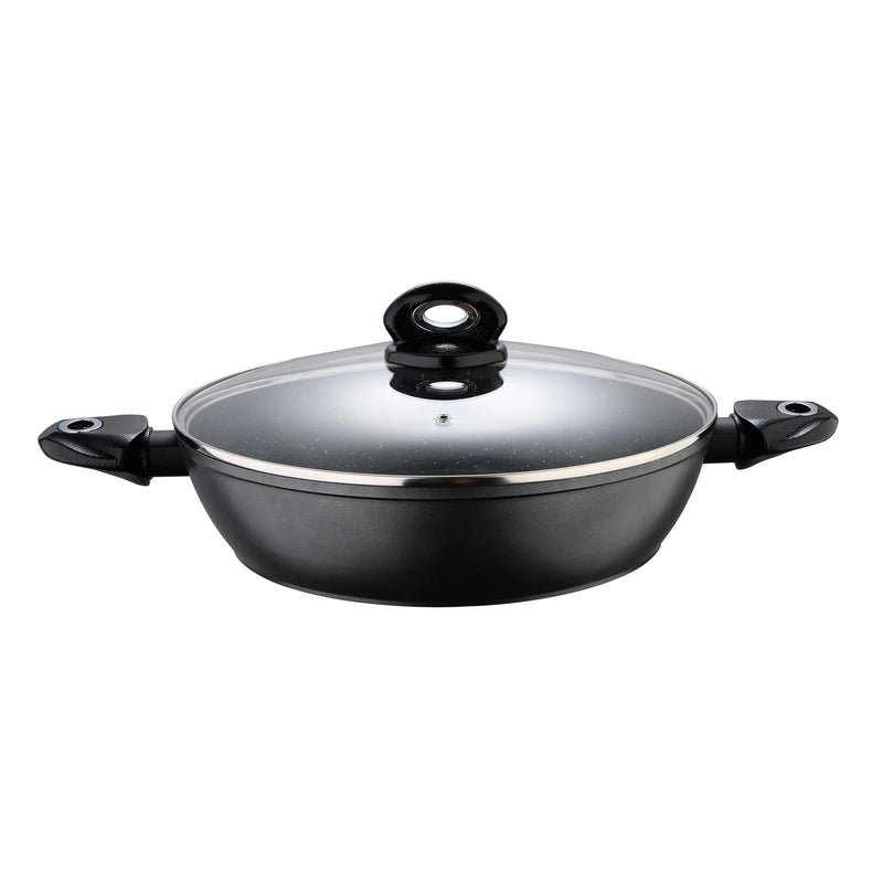 BERGNER ORION FORGED ALUMINUM INDUCTION BOTTOM NON-STICK SHALLOW POT WITH LID 32 CM, BLACK COLOR