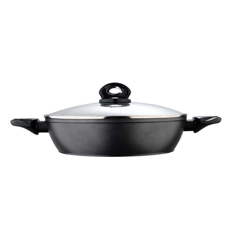 BERGNER ORION FORGED ALUMINUM INDUCTION BOTTOM NON-STICK SHALLOW POT WITH LID 32 CM, BLACK COLOR