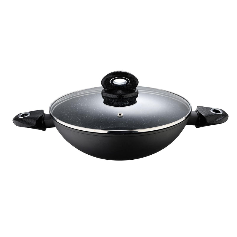 BERGNER ORION FORGED ALUMINUM INDUCTION BOTTOM NON-STICK KADAI WITH LID 28X7.8 CM, BLACK COLOR