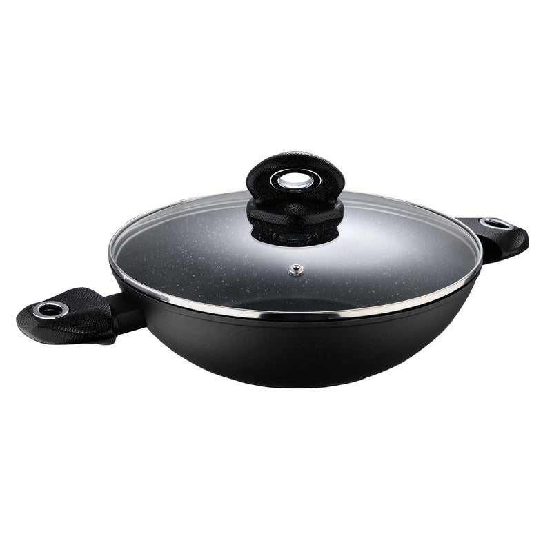 BERGNER ORION FORGED ALUMINUM INDUCTION BOTTOM NON-STICK KADAI WITH LID 28X7.8 CM, BLACK COLOR