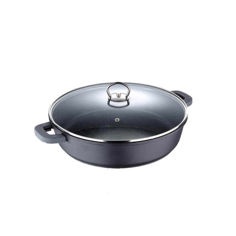 BERGNER NOVUM CAST ALUMINUM INDUCTION BASE NON-STICK SHALLOW POT WITH LID 28X7.5 CM, GREY COLOR