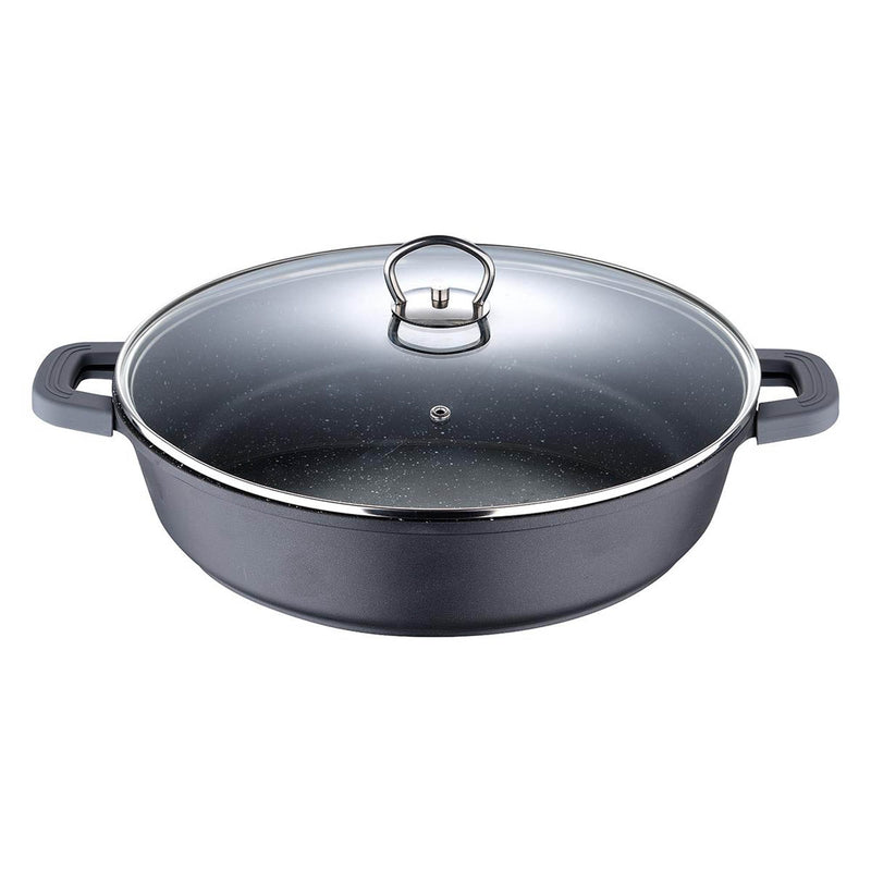 BERGNER NOVUM CAST ALUMINUM INDUCTION BASE NON-STICK SHALLOW POT WITH LID 28X7.5 CM, GREY COLOR