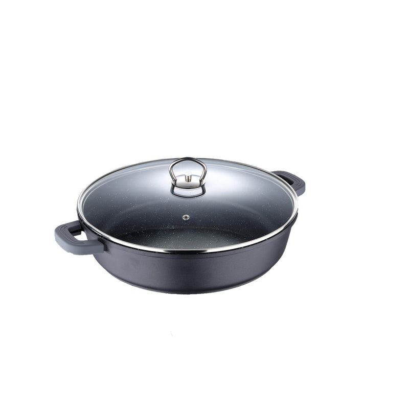 BERGNER NOVUM CAST ALUMINUM INDUCTION BASE NON-STICK SHALLOW POT WITH LID 32X7.8 CM, GREY COLOR