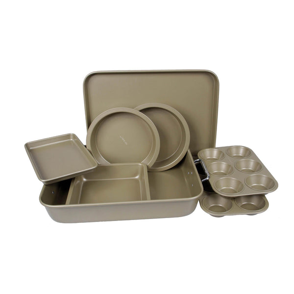 BERGNER BAKERIGHT PRO 8-PIECE CARBON STEEL BAKEWARE SET, TAN COLOR