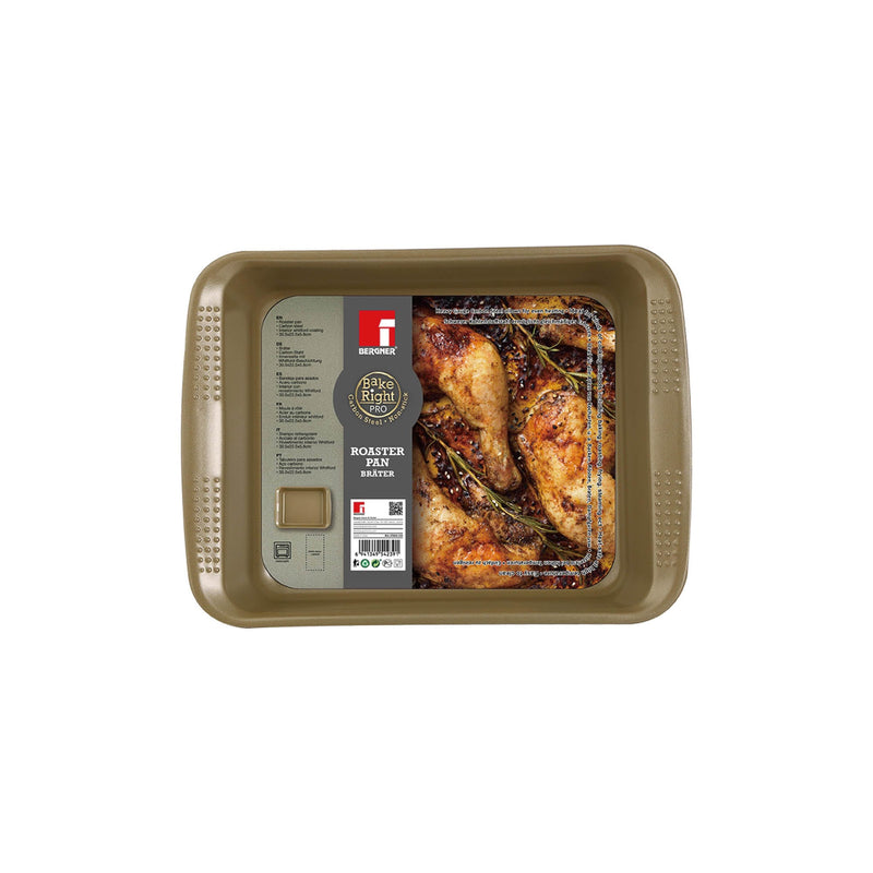 BERGNER BAKERIGHT CARBON STEEL PRO RECTANGLE ROASTER PAN 30.5 CM, TAN COLOR