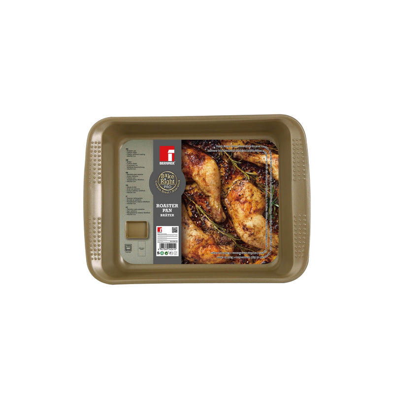 BERGNER BAKERIGHT PRO CARBON STEEL RECTANGLE ROASTER PAN 40 CM, TAN COLOR