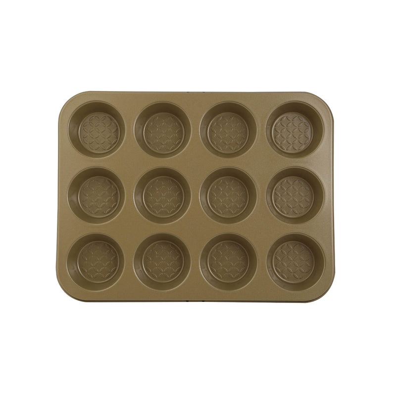 BERGNER BAKERIGHT PRO CARBON STEEL RECTANGLE 12 CUP MUFFIN PAN 35 CM, TAN COLOR