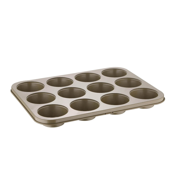 BERGNER BAKERIGHT PRO CARBON STEEL RECTANGLE 12 CUP MUFFIN PAN 35 CM, TAN COLOR