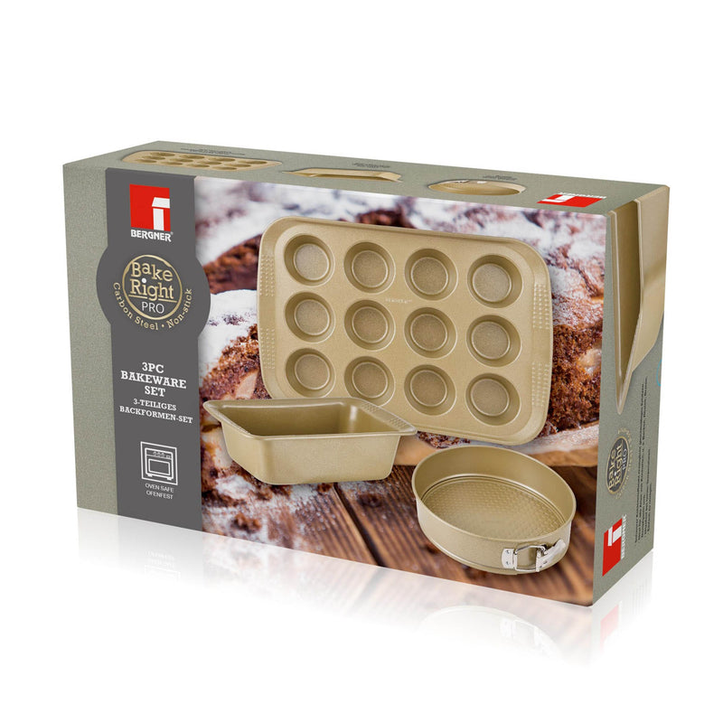 BERGNER BAKERIGHT PRO 3-PIECE CARBON STEEL BAKEWARE SET, TAN COLOR