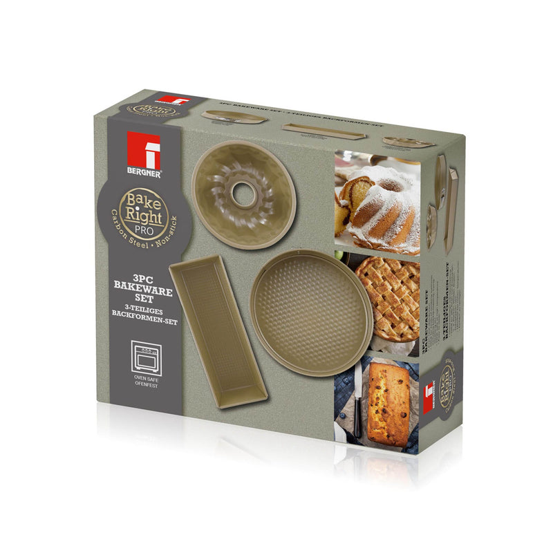 BERGNER BAKERIGHT PRO 3-PIECE CARBON STEEL BAKEWARE SET, TAN COLOR