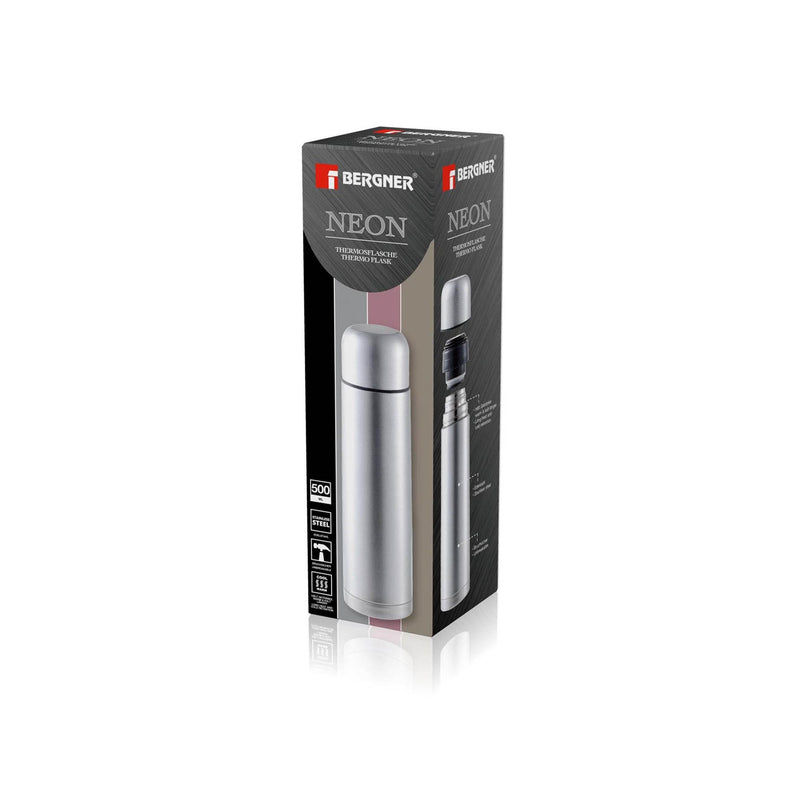 BERGNER NEON STAINLESS STEEL VACUUM FLASK 500 ML, SILVER COLOR