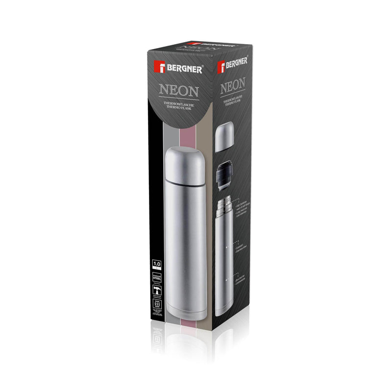 BERGNER NEON STAINLESS STEEL VACUUM FLASK 1000 ML, SILVER COLOR