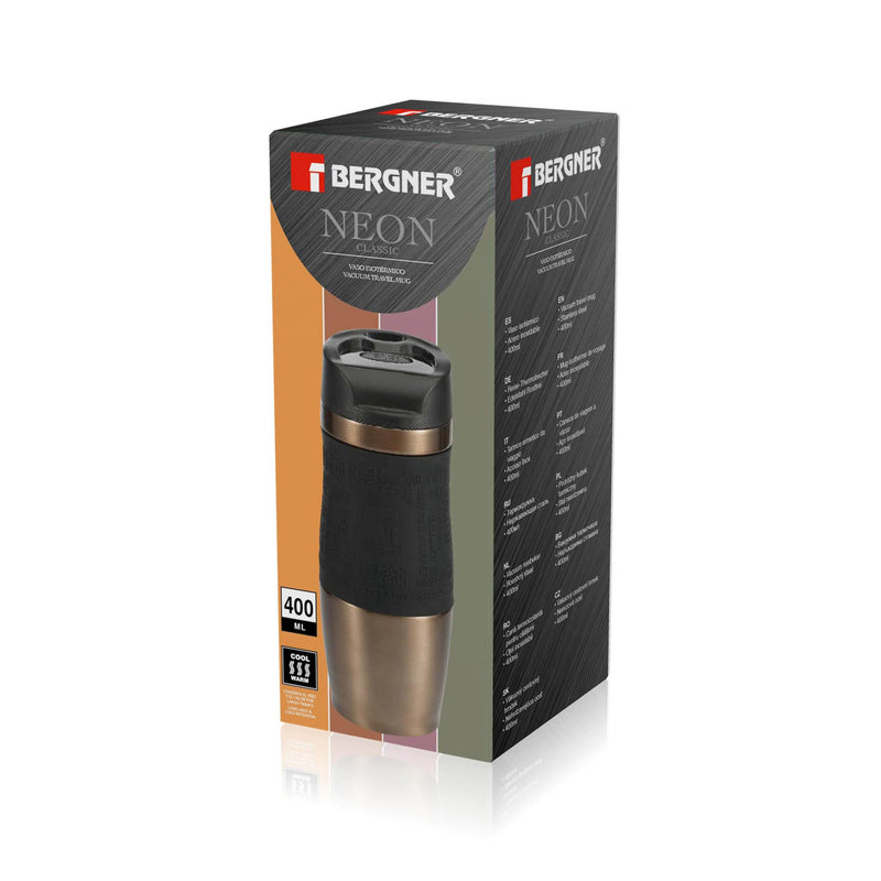 BERGNER NEON CLASSIC STAINLESS STEEL VACUUM TRAVEL MUG 360 ML, BROWN COLOR