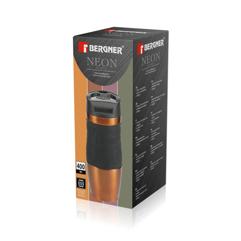 BERGNER NEON CLASSIC STAINLESS STEEL VACUUM TRAVEL MUG 360 ML, ORANGE COLOR