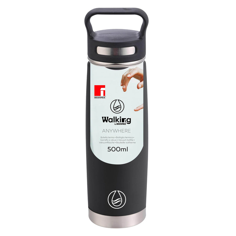 BERGNER WALKING ANYWHERE STAINLESS STEEL VACUUM BOTTLE 500 ML, BLACK COLOR