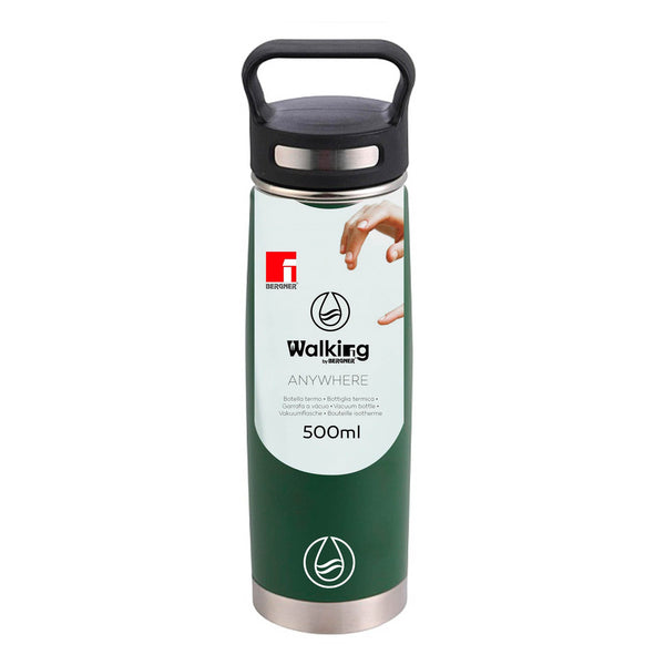 BERGNER WALKING ANYWHERE STAINLESS STEEL VACUUM BOTTLE 500 ML, GREEN COLOR