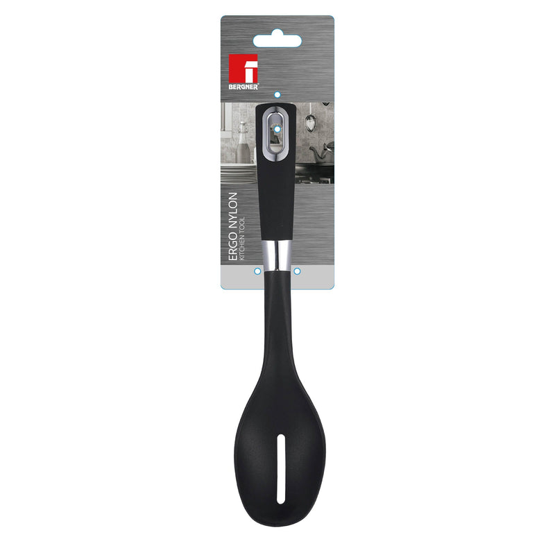 BERGNER ERGO NYLON SLOTTED SPOON 31.5 CM, BLACK COLOR