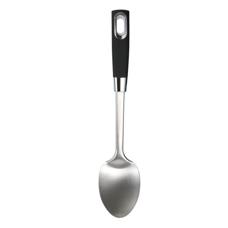 BERGNER ERGO STAINLESS STEEL COOKING SPOON 31X7.3 CM, BLACK/SILVER COLOR