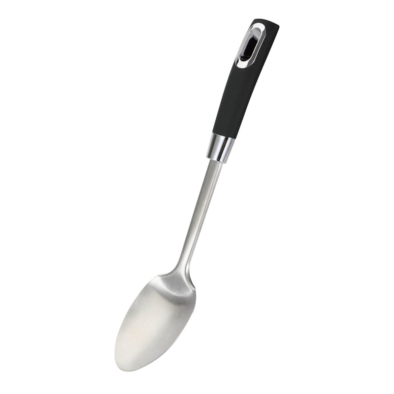 BERGNER ERGO STAINLESS STEEL COOKING SPOON 31X7.3 CM, BLACK/SILVER COLOR