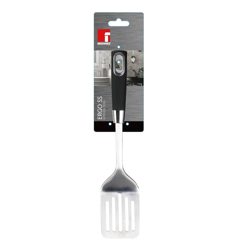 BERGNER ERGO STAINLESS STEEL SLOTTED TURNER 35X7.5 CM, BLACK/SILVER COLOR