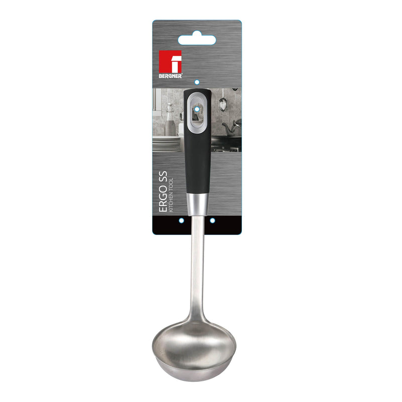 BERGNER ERGO STAINLESS STEEL LADLE 30.5X8.5 CM, BLACK/SILVER COLOR