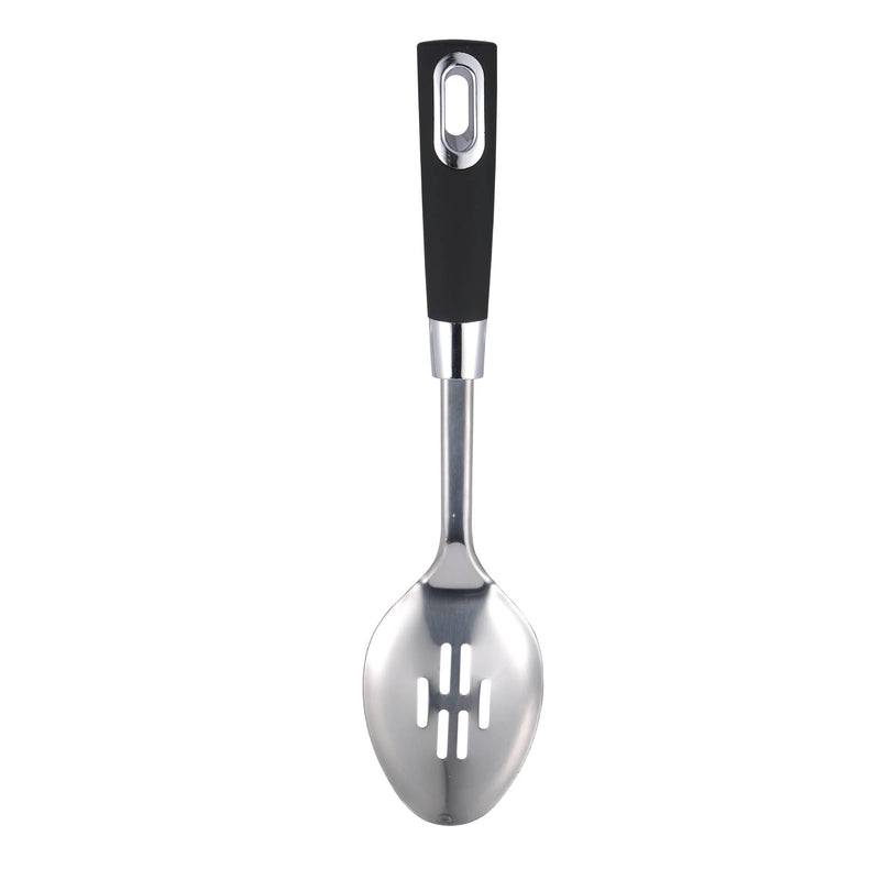 BERGNER ERGO STAINLESS STEEL SLOTTED SPOON 31.5X7 CM, BLACK/SILVER COLOR