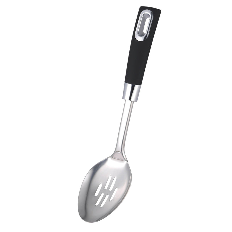 BERGNER ERGO STAINLESS STEEL SLOTTED SPOON 31.5X7 CM, BLACK/SILVER COLOR