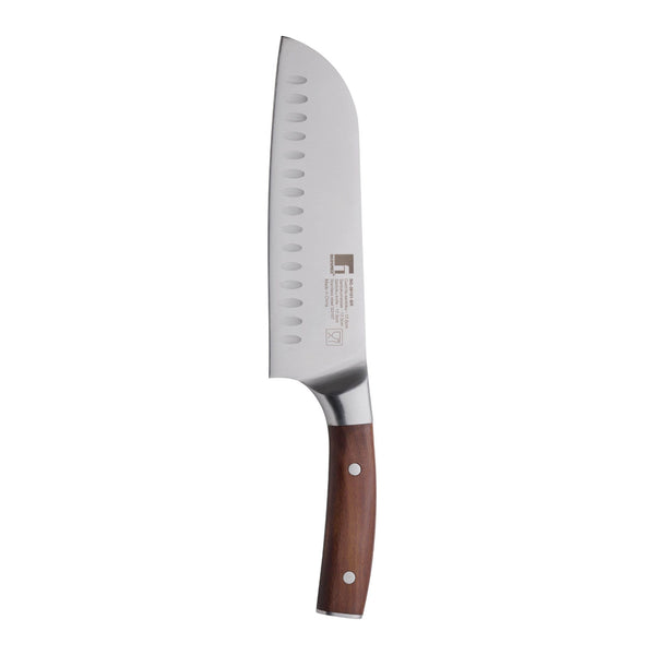 BERGNER WOLFSBURG STAINLESS STEEL SANTOKU KNIFE 17.5 CM WITH WOODEN HANDLE, BROWN/SILVER COLOR