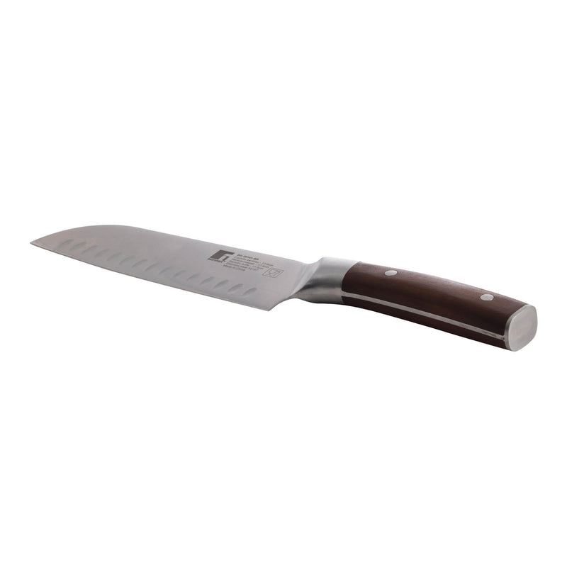 BERGNER WOLFSBURG STAINLESS STEEL SANTOKU KNIFE 17.5 CM WITH WOODEN HANDLE, BROWN/SILVER COLOR