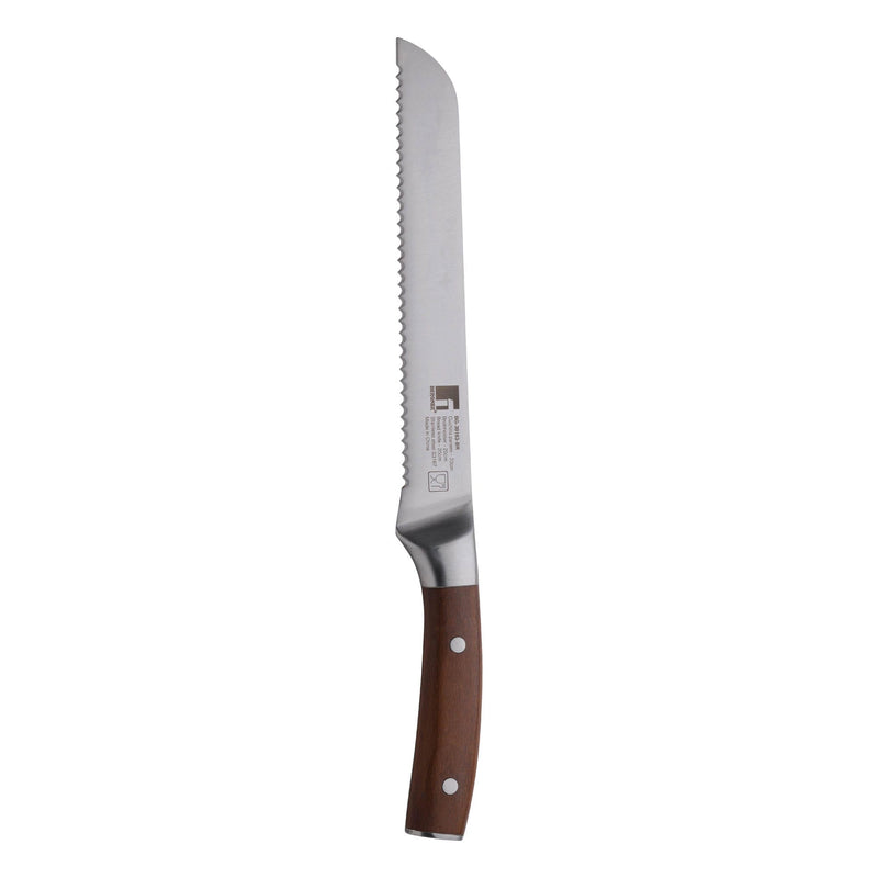 BERGNER WOLFSBURG STAINLESS STEEL BREAD KNIFE 20 CM WITH WOODEN HANDLE, BROWN/SILVER COLOR