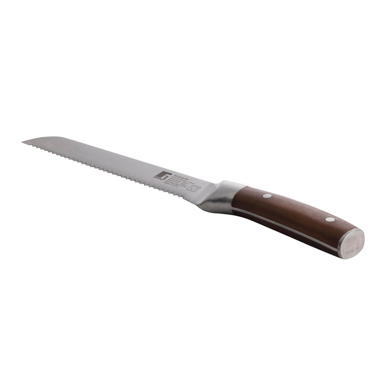 BERGNER WOLFSBURG STAINLESS STEEL BREAD KNIFE 20 CM WITH WOODEN HANDLE, BROWN/SILVER COLOR