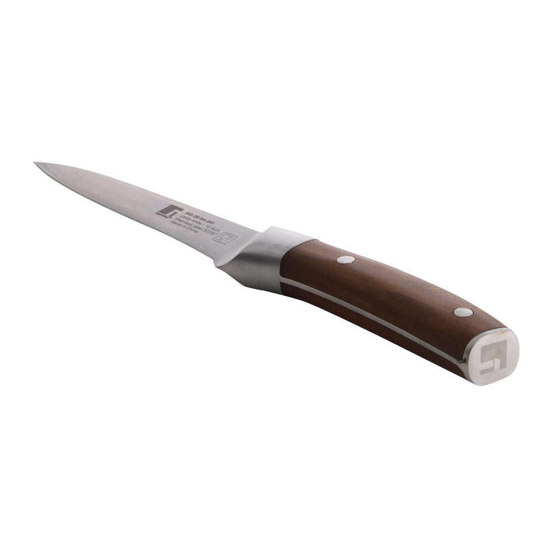 BERGNER WOLFSBURG STAINLESS STEEL UTILITY KNIFE 12.5 CM WITH WOODEN HANDLE, BROWN/SILVER COLOR