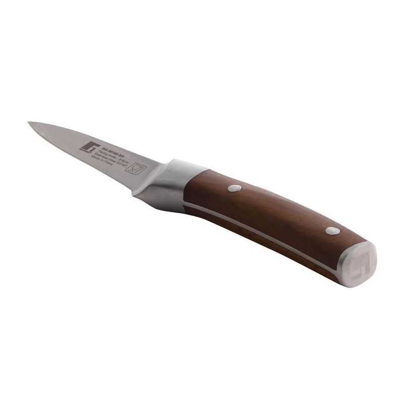 BERGNER WOLFSBURG STAINLESS STEEL PARING KNIFE 8.75 CM WITH WOODEN HANDLE, BROWN/SILVER COLOR