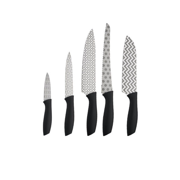 BERGNER VELTEN 5 PIECE STAINLESS STEEL NON-STICK COATED KNIFE SET, BLACK COLOR