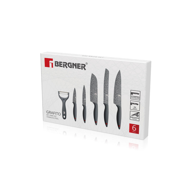 BERGNER GRAFITO 6 PIECE STAINLESS STEEL NON-STICK COATED KNIFE SET, GREY COLOR