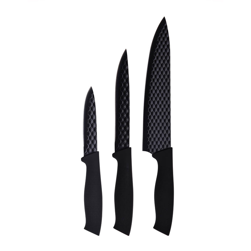 BERGNER STUTTGART 3 PIECE STAINLESS STEEL NON-STICK COATED KNIFE SET, BLACK COLOR