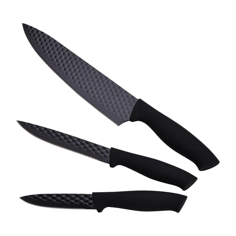 BERGNER STUTTGART 3 PIECE STAINLESS STEEL NON-STICK COATED KNIFE SET, BLACK COLOR