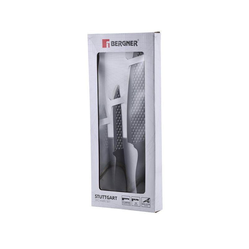 BERGNER STUTTGART 3 PIECE STAINLESS STEEL NON-STICK COATED KNIFE SET, BLACK COLOR