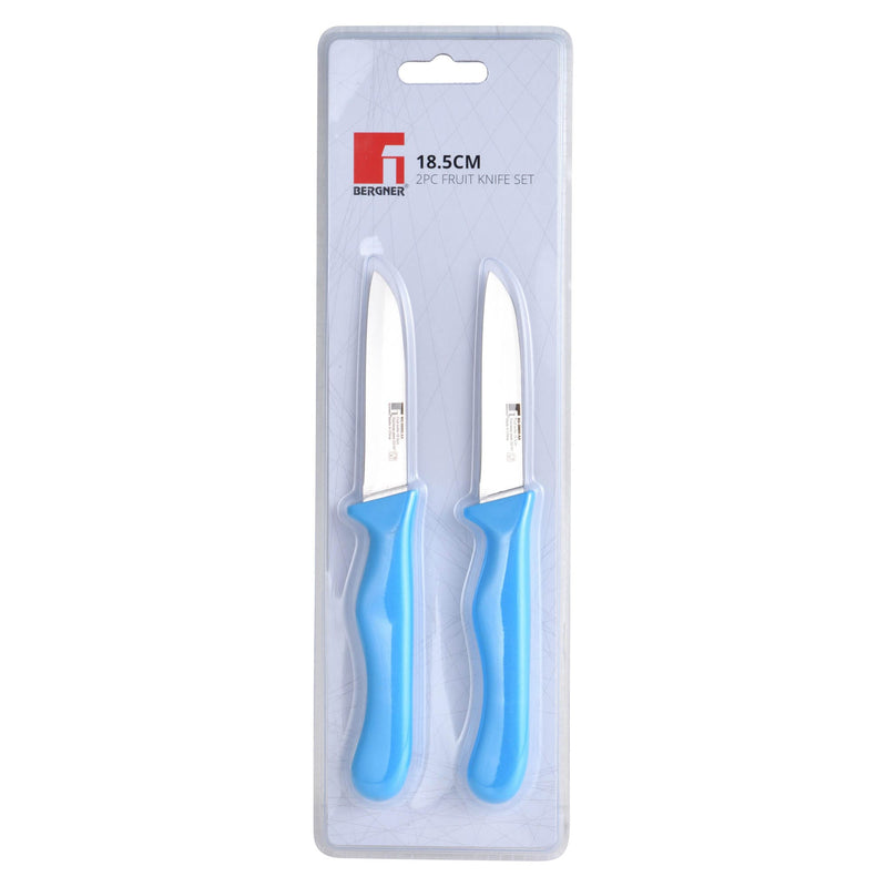 BERGNER 2 PIECE STAINLESS STEEL FRUIT KNIFE SET, BLUE COLOR